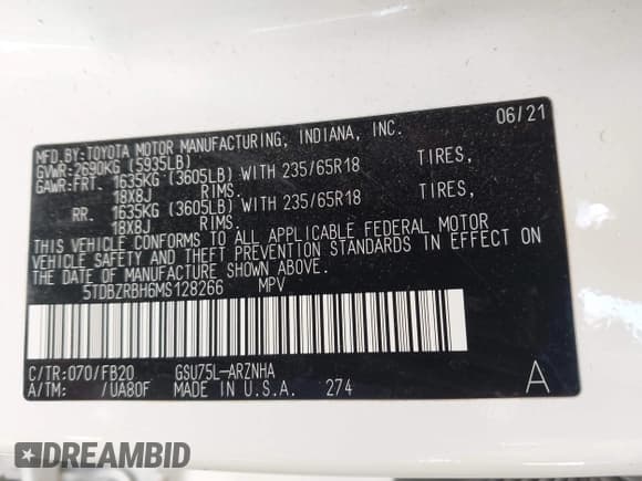 ✅ 2021 Toyota Highlander L • VIN: 5TDBZRBH6MS128266 • Лот: 42860007. Опубликован ранее на IAAI с пробегом 98 894 миль. Бесплатный доступ к архиву аукционных продаж из США и подробный отчёт об истории автомобиля на DreamBid. Изображение 9.