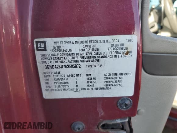 ✅ 2006 Chevrolet HHR LT • VIN: 3GNDA23D76S585872 • Lot: 88756935. Listed on Copart with 105,383 mi. Free auction sales archive from the USA and detailed vehicle history report at DreamBid. Image 12.