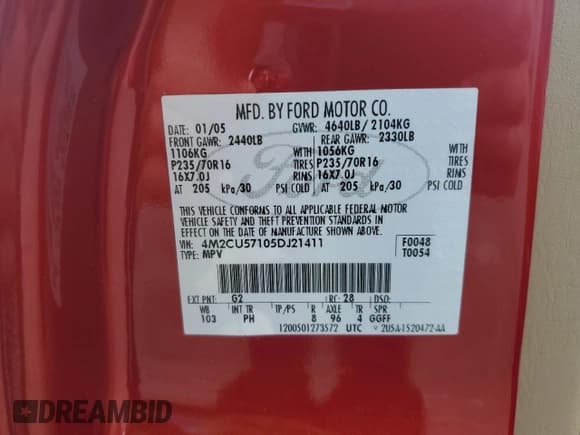 ✅ 2005 Mercury Mariner Luxury • VIN: 4M2CU57105DJ21411 • Лот: 59850065. Опубликован ранее на Copart с пробегом 73 019 миль. Бесплатный доступ к архиву аукционных продаж из США и подробный отчёт об истории автомобиля на DreamBid. Изображение 13.