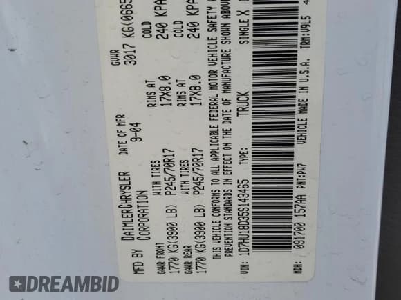 ✅ 2005 Dodge 1500 SLT • VIN: 1D7HU18D35S143465 • Лот: 77209664. Опубликован ранее на Copart с пробегом 154 559 миль. Бесплатный доступ к архиву аукционных продаж из США и подробный отчёт об истории автомобиля на DreamBid. Изображение 14.