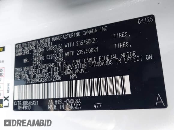 ✅ 2025 Lexus RX 350h • VIN: 2T2BBMCA2SC072336 • Lot: 41919853. Listed on IAAI with 1,266 mi. Free auction sales archive from the USA and detailed vehicle history report at DreamBid. Image 9.