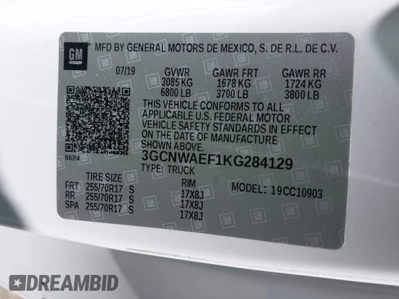 ✅ 2019 Chevrolet Silverado 1500 Work Truck • VIN: 3GCNWAEF1KG284129 • Lot: 42316787. Wystawiony na IAAI z przebiegiem 46 151 mil. Bezpłatny archiwum sprzedaży aukcyjnych z USA i szczegółowy raport historii pojazdu na DreamBid. Zdjęcie 9.