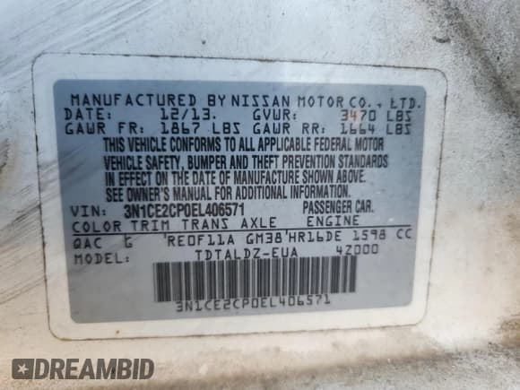 ✅ 2014 Nissan Note SV • VIN: 3N1CE2CP0EL406571 • Lot: 93353595. Listed on Copart with 159,080 mi. Free auction sales archive from the USA and detailed vehicle history report at DreamBid. Image 12.