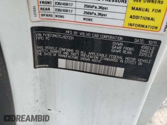 ✅ 2012 Volvo C70 T5 • VIN: YV1672MC7CJ127231 • Лот: 84770915. Опубликован ранее на Copart с пробегом 154 958 миль. Бесплатный доступ к архиву аукционных продаж из США и подробный отчёт об истории автомобиля на DreamBid. Изображение 12.