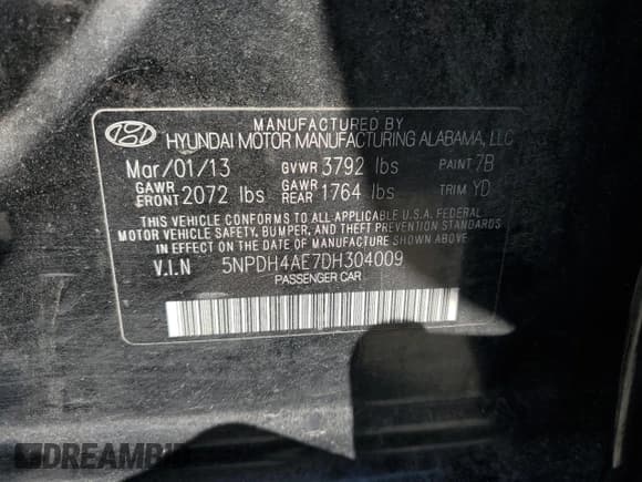 ✅ 2013 Hyundai Elantra GLS • VIN: 5NPDH4AE7DH304009 • Lot: 59820935. Listed on Copart with 245,746 mi. Free auction sales archive from the USA and detailed vehicle history report at DreamBid. Image 12.