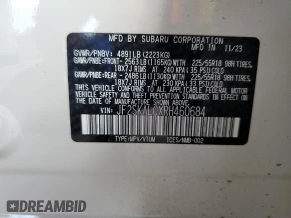 ✅ 2024 Subaru Forester Limited • VIN: JF2SKALCXRH460684 • Лот: 82343465. Опубликован ранее на Copart с пробегом 7 711 миль. Бесплатный доступ к архиву аукционных продаж из США и подробный отчёт об истории автомобиля на DreamBid. Изображение 14.