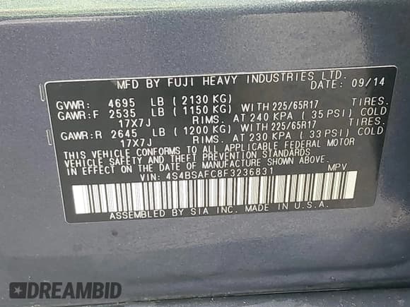 ✅ 2015 Subaru Outback Premium • VIN: 4S4BSAFC8F3236831 • Lot: 43696026. Wystawiony na IAAI z przebiegiem 86 409 mil. Bezpłatny archiwum sprzedaży aukcyjnych z USA i szczegółowy raport historii pojazdu na DreamBid. Zdjęcie 9.