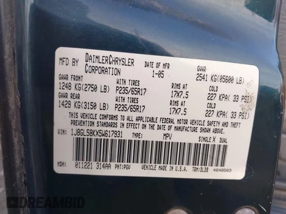 ✅ 2005 Jeep Liberty Limited • VIN: 1J8GL58KX5W617931 • Lot: 43758898. Listed on IAAI with 208,358 mi. Free auction sales archive from the USA and detailed vehicle history report at DreamBid. Image 9.