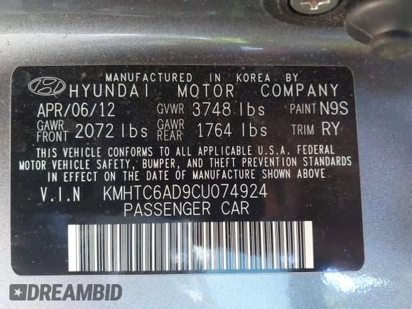 ✅ 2012 Hyundai Veloster w/Gray Int • VIN: KMHTC6AD9CU074924 • Lot: 41372570. Wystawiony na IAAI z przebiegiem 67 291 mil. Bezpłatny archiwum sprzedaży aukcyjnych z USA i szczegółowy raport historii pojazdu na DreamBid. Zdjęcie 9.