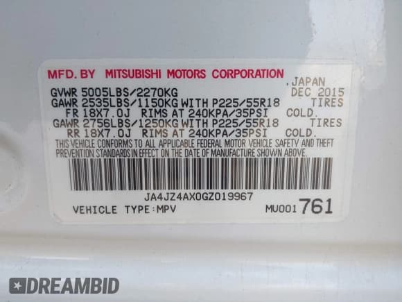 ✅ 2016 Mitsubishi Outlander GT • VIN: JA4JZ4AX0GZ019967 • Lot: 42755354. Listed on IAAI with 119,592 mi. Free auction sales archive from the USA and detailed vehicle history report at DreamBid. Image 9.