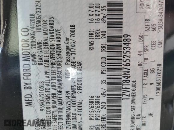 ✅ 2006 Ford Mustang Standard • VIN: 1ZVFT84N765253489 • Лот: 71016315. Опубликован ранее на Copart с пробегом 125 460 миль. Бесплатный доступ к архиву аукционных продаж из США и подробный отчёт об истории автомобиля на DreamBid. Изображение 13.