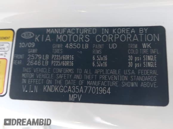 ✅ 2010 Kia Sportage LX • VIN: KNDKGCA35A7701964 • Лот: 41765932. Опубликован ранее на IAAI с пробегом 109 939 миль. Бесплатный доступ к архиву аукционных продаж из США и подробный отчёт об истории автомобиля на DreamBid. Изображение 9.