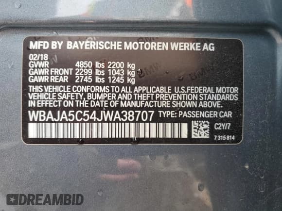 ✅ 2018 BMW 5 Series 530i • VIN: WBAJA5C54JWA38707 • Lot: 90716685. Listed on Copart with Not provided. Free auction sales archive from the USA and detailed vehicle history report at DreamBid. Image 12.