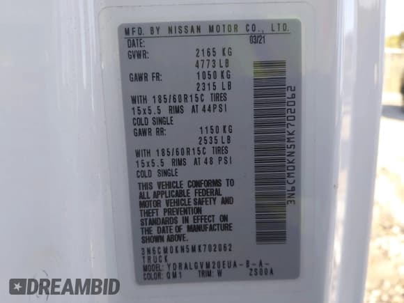 ✅ 2021 Nissan NV200 SV • VIN: 3N6CM0KN5MK702062 • Lot: 43495706. Wystawiony na IAAI z przebiegiem 68 194 mil. Bezpłatny archiwum sprzedaży aukcyjnych z USA i szczegółowy raport historii pojazdu na DreamBid. Zdjęcie 9.