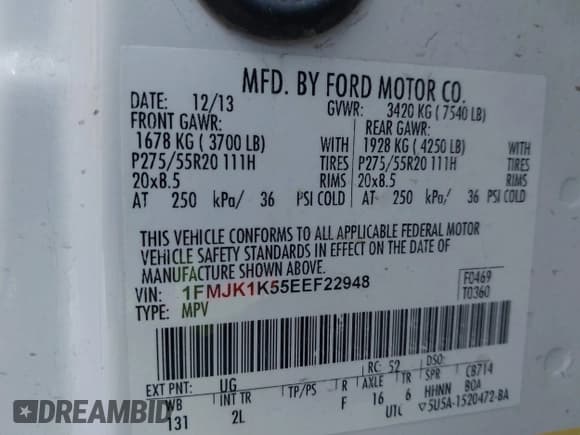 ✅ 2014 Ford Expedition Max Limited • VIN: 1FMJK1K55EEF22948 • Lot: 43300484. Listed on IAAI with 143,376 mi. Free auction sales archive from the USA and detailed vehicle history report at DreamBid. Image 9.