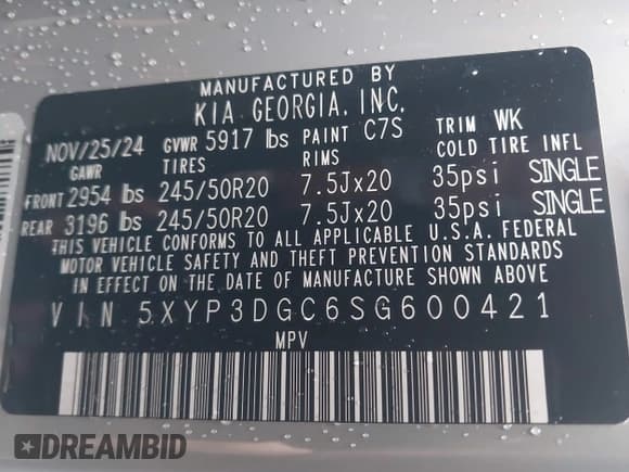 ✅ 2025 Kia Telluride EX X-Pro • VIN: 5XYP3DGC6SG600421 • Лот: 43449571. Опубликован ранее на IAAI с пробегом Не указан. Бесплатный доступ к архиву аукционных продаж из США и подробный отчёт об истории автомобиля на DreamBid. Изображение 9.