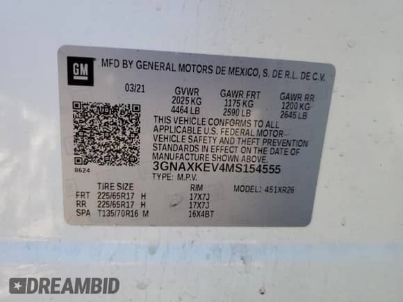 2021 Chevrolet Equinox LT с VIN 3GNAXKEV4MS154555, выставлен на аукционе Copart как лот 63086155 с пробегом 65 585 миль миль и Чистый • Clean title. История ставок и продаж доступна на DreamBid. Изображение 13.