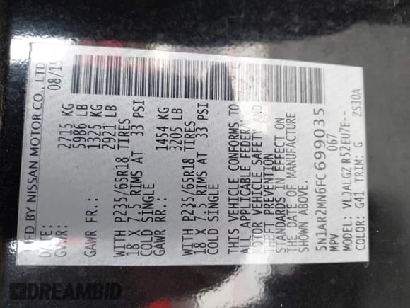 ✅ 2015 Nissan Pathfinder S • VIN: 5N1AR2MN6FC699035 • Lot: 42384345. Listed on IAAI with 101,345 mi. Free auction sales archive from the USA and detailed vehicle history report at DreamBid. Image 9.