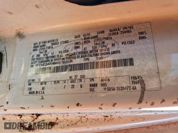 ✅ 2006 Ford Econoline Cargo • VIN: 1FTNE24W46HB16250 • Lot: 95309185. Listed on Copart with 371,587 mi. Free auction sales archive from the USA and detailed vehicle history report at DreamBid. Image 13.