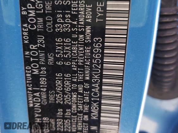 2019 Hyundai Kona SE с VIN KM8K1CAA3KU256963, выставлен на аукционе Copart как лот 44584573 с пробегом 55 115 миль миль и . История ставок и продаж доступна на DreamBid. Изображение 12.