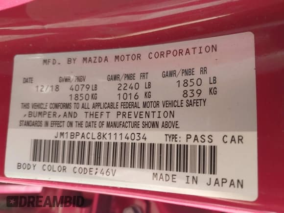 ✅ 2019 Mazda 3 Select • VIN: JM1BPACL8K1114034 • Lot: 43511253. Listed on IAAI with Not provided. Free auction sales archive from the USA and detailed vehicle history report at DreamBid. Image 9.