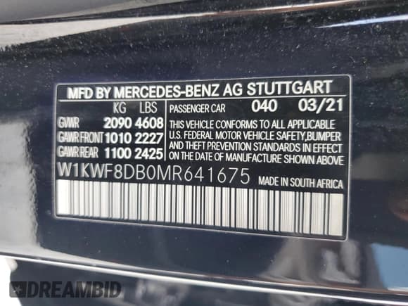 ✅ 2021 Mercedes-Benz C 300 • VIN: W1KWF8DB0MR641675 • Лот: 70875155. Опубликован ранее на Copart с пробегом 43 855 миль. Бесплатный доступ к архиву аукционных продаж из США и подробный отчёт об истории автомобиля на DreamBid. Изображение 12.