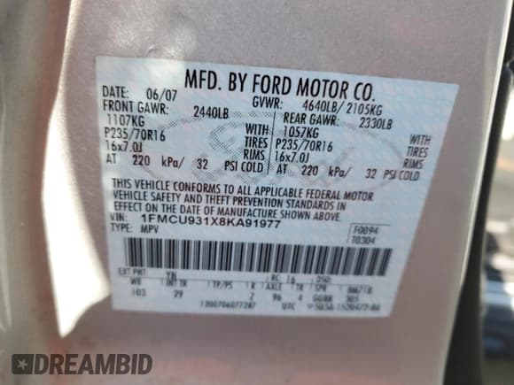 ✅ 2008 Ford Escape XLT • VIN: 1FMCU931X8KA91977 • Лот: 57676725. Опубликован ранее на Copart с пробегом 119 460 миль. Бесплатный доступ к архиву аукционных продаж из США и подробный отчёт об истории автомобиля на DreamBid. Изображение 13.