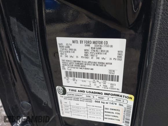 ✅ 2014 Ford F-150 XL • VIN: 1FTFW1ET4EFB06148 • Lot: 43593591. Listed on IAAI with 165,474 mi. Free auction sales archive from the USA and detailed vehicle history report at DreamBid. Image 9.