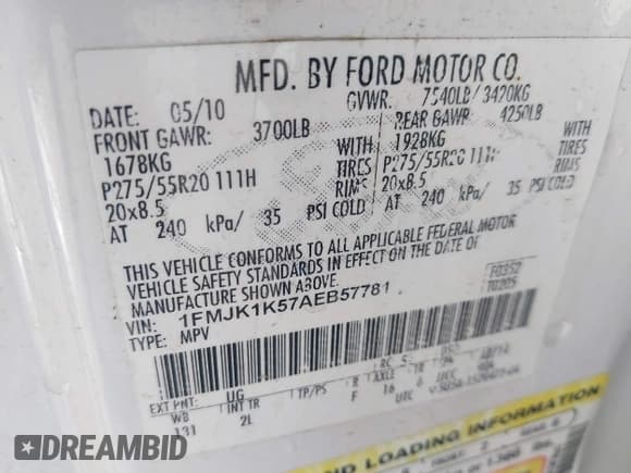 ✅ 2010 Ford Expedition Max Limited • VIN: 1FMJK1K57AEB57781 • Лот: 40812641. Опубликован ранее на IAAI с пробегом 176 798 миль. Бесплатный доступ к архиву аукционных продаж из США и подробный отчёт об истории автомобиля на DreamBid. Изображение 9.