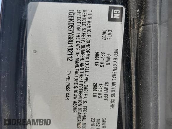 ✅ 2008 Cadillac DTS 1SA • VIN: 1G6KD57Y88U102112 • Lot: 63533885. Listed on Copart with 190,489 mi. Free auction sales archive from the USA and detailed vehicle history report at DreamBid. Image 12.