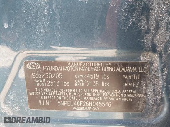 ✅ 2006 Hyundai Sonata GLS • VIN: 5NPEU46F26H045546 • Лот: 41385960. Опубликован ранее на IAAI с пробегом 171 264 миль. Бесплатный доступ к архиву аукционных продаж из США и подробный отчёт об истории автомобиля на DreamBid. Изображение 9.