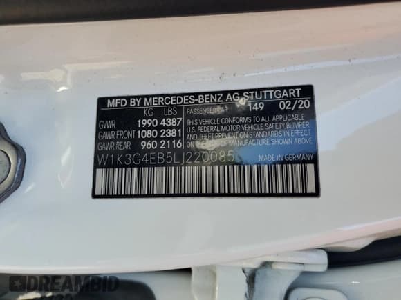 ✅ 2020 Mercedes-Benz A 220 • VIN: W1K3G4EB5LJ220085 • Lot: 52803885. Wystawiony na Copart z przebiegiem 58 501 mil. Bezpłatny archiwum sprzedaży aukcyjnych z USA i szczegółowy raport historii pojazdu na DreamBid. Zdjęcie 12.