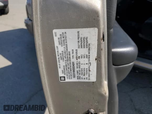 ✅ 2002 GMC Sonoma SLS • VIN: 1GTCS195028184355 • Lot: 54255905. Listed on Copart with 218,655 mi. Free auction sales archive from the USA and detailed vehicle history report at DreamBid. Image 12.