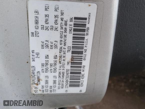 ✅ 2003 Dodge Dakota SLT • VIN: 1D7HG48N73S248783 • Lot: 42123385. Wystawiony na Copart z przebiegiem 210 752 mil. Bezpłatny archiwum sprzedaży aukcyjnych z USA i szczegółowy raport historii pojazdu na DreamBid. Zdjęcie 12.