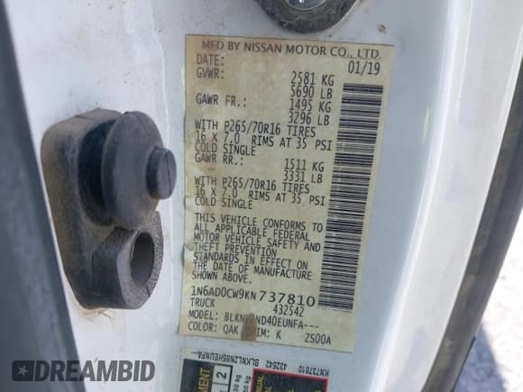 ✅ 2019 Nissan Frontier SV • VIN: 1N6AD0CW9KN737810 • Lot: 42068443. Listed on IAAI with 44,755 mi. Free auction sales archive from the USA and detailed vehicle history report at DreamBid. Image 9.