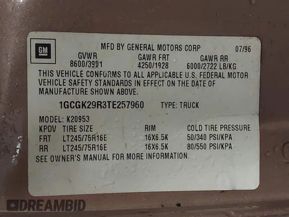 ✅ 1996 Chevrolet Silverado 2500 • VIN: 1GCGK29R3TE257960 • Лот: 43910139. Опубликован ранее на IAAI с пробегом 211 354 миль. Бесплатный доступ к архиву аукционных продаж из США и подробный отчёт об истории автомобиля на DreamBid. Изображение 9.