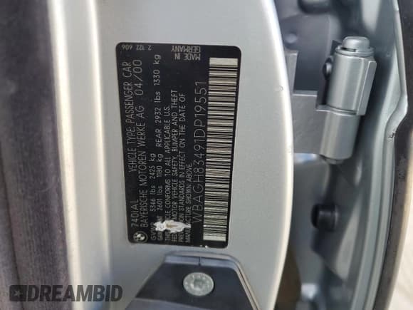 ✅ 2001 BMW 7 Series 740iL • VIN: WBAGH83491DP19551 • Lot: 79279424. Wystawiony na Copart z przebiegiem 207 217 mil. Bezpłatny archiwum sprzedaży aukcyjnych z USA i szczegółowy raport historii pojazdu na DreamBid. Zdjęcie 12.