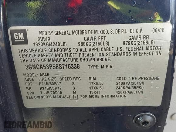 ✅ 2008 Chevrolet HHR LT • VIN: 3GNCA53P58S716338 • Лот: 41305728. Опубликован ранее на IAAI с пробегом 213 524 миль. Бесплатный доступ к архиву аукционных продаж из США и подробный отчёт об истории автомобиля на DreamBid. Изображение 9.