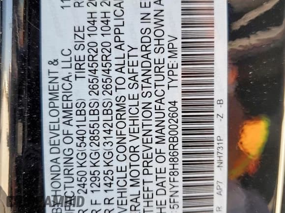 ✅ 2024 Honda Passport Black Edition • VIN: 5FNYF8H86RB002604 • Lot: 58368835. Listed on Copart with 14,145 mi. Free auction sales archive from the USA and detailed vehicle history report at DreamBid. Image 14.