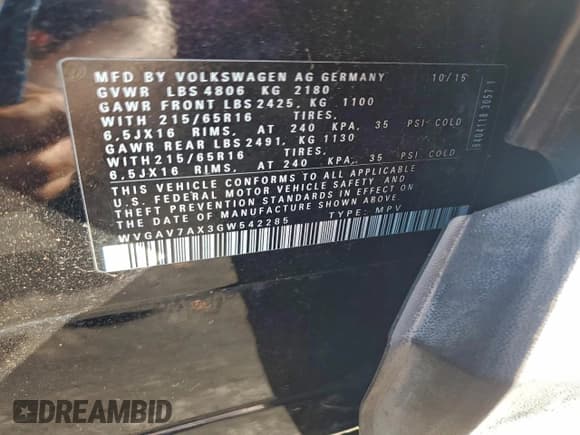 ✅ 2016 Volkswagen Tiguan S • VIN: WVGAV7AX3GW542285 • Lot: 94310795. Wystawiony na Copart z przebiegiem 149 765 mil. Bezpłatny archiwum sprzedaży aukcyjnych z USA i szczegółowy raport historii pojazdu na DreamBid. Zdjęcie 13.