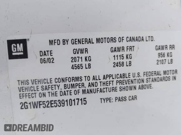 2003 Chevrolet Impala with VIN 2G1WF52E539101715, listed as a IAAI auction lot 43219205 with 147,866 mi miles and . Bid and sale history available at DreamBid. Image 9.