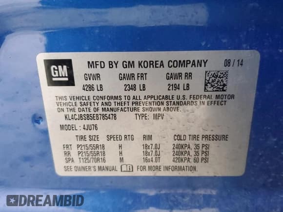 ✅ 2014 Buick Encore Convenience • VIN: KL4CJBSB5EB785478 • Lot: 93377025. Wystawiony na Copart z przebiegiem 97 061 mil. Bezpłatny archiwum sprzedaży aukcyjnych z USA i szczegółowy raport historii pojazdu na DreamBid. Zdjęcie 13.