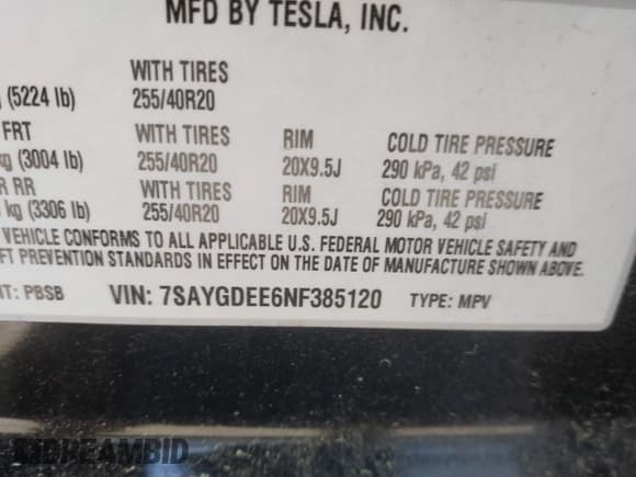 ✅ 2022 Tesla Model Y Long Range • VIN: 7SAYGDEE6NF385120 • Lot: 42194477. Wystawiony na IAAI z przebiegiem 42 201 mil. Bezpłatny archiwum sprzedaży aukcyjnych z USA i szczegółowy raport historii pojazdu na DreamBid. Zdjęcie 9.
