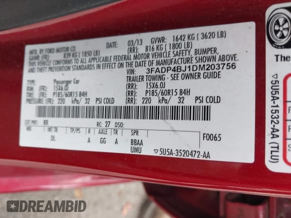 ✅ 2013 Ford Fiesta SE • VIN: 3FADP4BJ1DM203756 • Lot: 43583981. Wystawiony na IAAI z przebiegiem 228 539 mil. Bezpłatny archiwum sprzedaży aukcyjnych z USA i szczegółowy raport historii pojazdu na DreamBid. Zdjęcie 9.