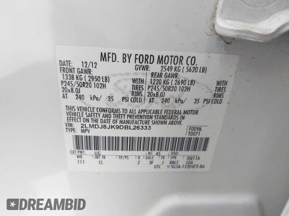 ✅ 2013 Lincoln MKX • VIN: 2LMDJ8JK9DBL26333 • Lot: 43341789. Wystawiony na IAAI z przebiegiem 183 825 mil. Bezpłatny archiwum sprzedaży aukcyjnych z USA i szczegółowy raport historii pojazdu na DreamBid. Zdjęcie 9.