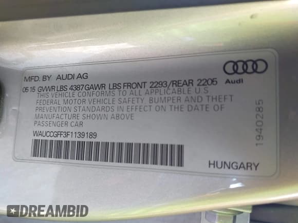 ✅ 2015 Audi A3 Premium Plus • VIN: WAUCCGFF3F1139189 • Лот: 43638182. Опубликован ранее на IAAI с пробегом 168 272 миль. Бесплатный доступ к архиву аукционных продаж из США и подробный отчёт об истории автомобиля на DreamBid. Изображение 9.