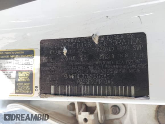 ✅ 2016 Kia Optima LX • VIN: KNAGT4L37G5087280 • Лот: 43350504. Опубликован ранее на IAAI с пробегом 191 499 миль. Бесплатный доступ к архиву аукционных продаж из США и подробный отчёт об истории автомобиля на DreamBid. Изображение 9.