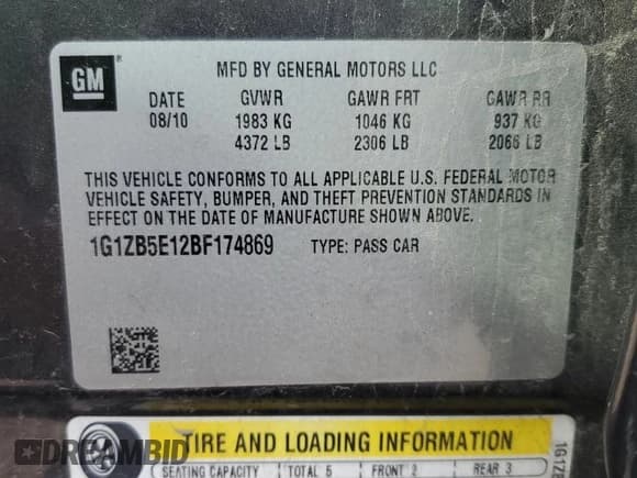 ✅ 2011 Chevrolet Malibu 1LS • VIN: 1G1ZB5E12BF174869 • Lot: 72784854. Listed on Copart with 288,576 mi. Free auction sales archive from the USA and detailed vehicle history report at DreamBid. Image 12.