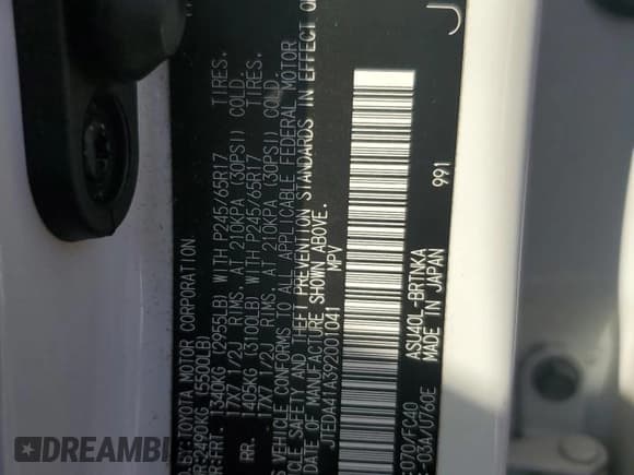 ✅ 2009 Toyota Highlander • VIN: JTEDA41A392001041 • Lot: 82402155. Listed on Copart with Not provided. Free auction sales archive from the USA and detailed vehicle history report at DreamBid. Image 12.