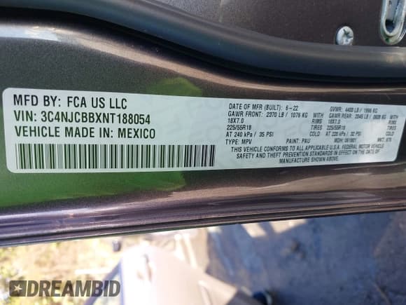 ✅ 2022 Jeep Compass Latitude • VIN: 3C4NJCBBXNT188054 • Lot: 41188781. Listed on IAAI with 75,190 mi. Free auction sales archive from the USA and detailed vehicle history report at DreamBid. Image 9.